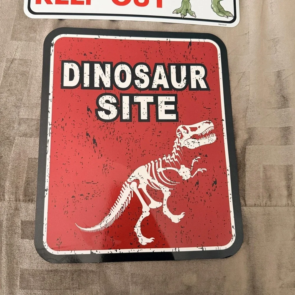 Dinosaur Area Keep Out Dinosaur Site Metal Signs Set Of 2 Kids Room Decor Theme